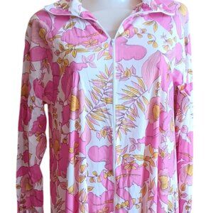 Vintage Medium Moomoo Dress 1970's Floral Maxi Full Zipper pink Granny Flowers